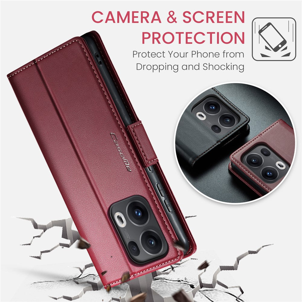 For Oppo Reno13 Pro 5G Case CASEME 023 Series RFID Blocking Leather Wallet Stand Phone Cover - Red