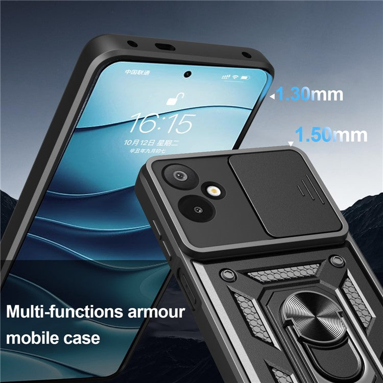 For Samsung Galaxy F06 5G / M06 5G Case with Slide Camera Lid PC + TPU Kickstand Phone Cover - Rose Gold