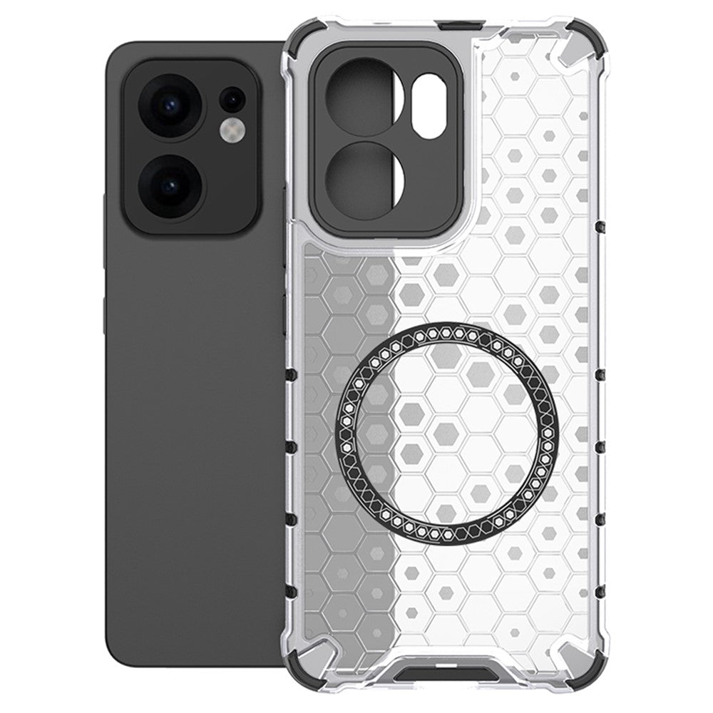 For Oppo Reno13 F 5G Case Compatible with MagSafe Honeycomb Design TPU + PC Phone Cover - Transparent