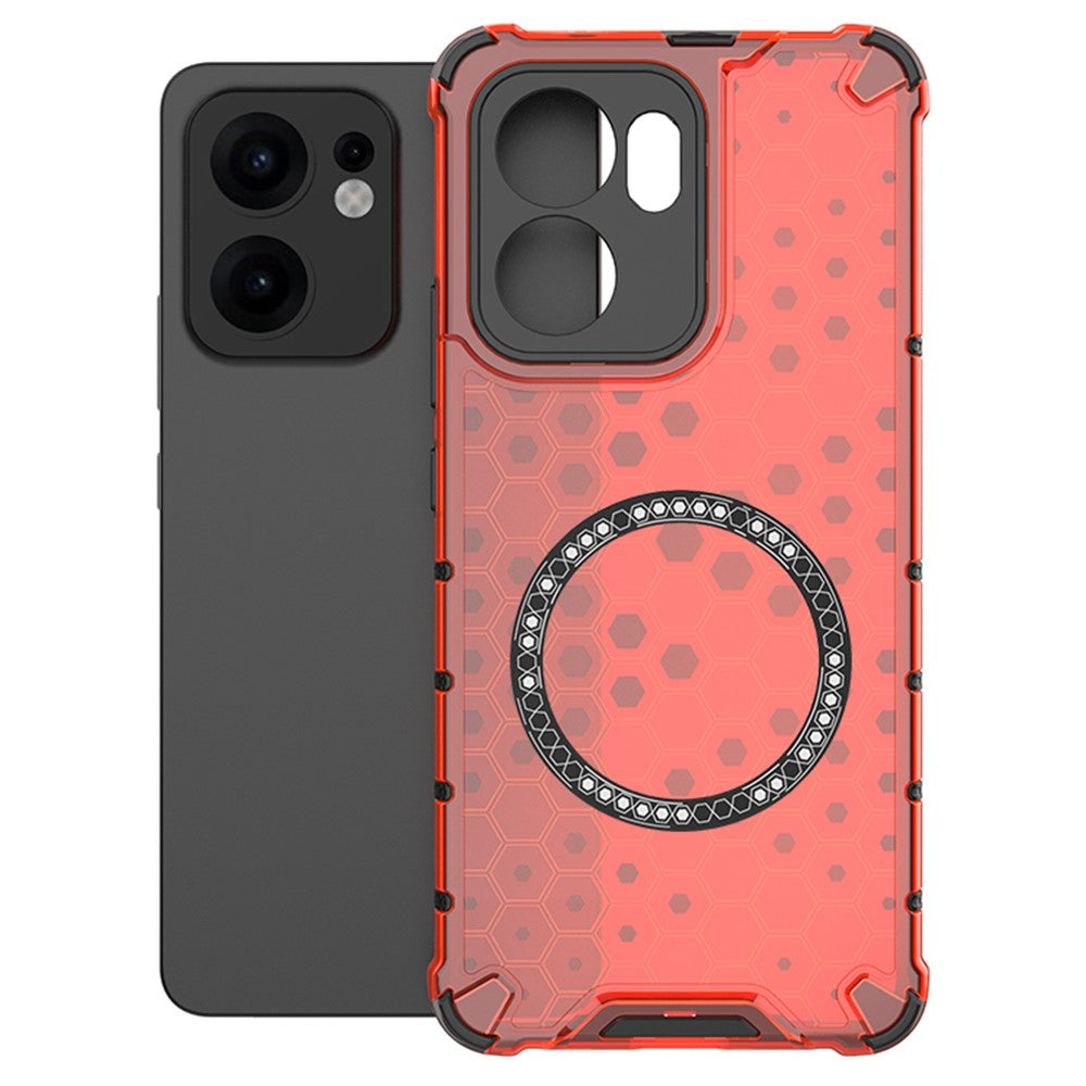 For Oppo Reno13 F 5G Case Compatible with MagSafe Honeycomb Design TPU + PC Phone Cover - Red