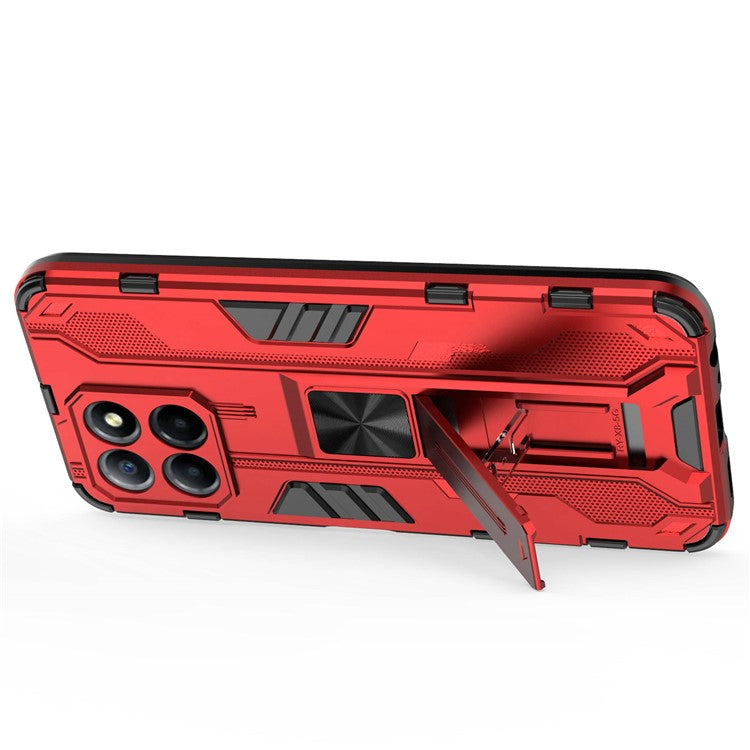 For Honor X8 5G Kickstand Phone Case Anti-drop Hard PC Soft TPU Shockproof Cover - Red