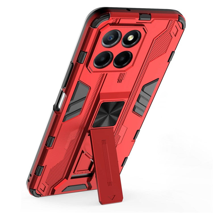 For Honor X8 5G Kickstand Phone Case Anti-drop Hard PC Soft TPU Shockproof Cover - Red