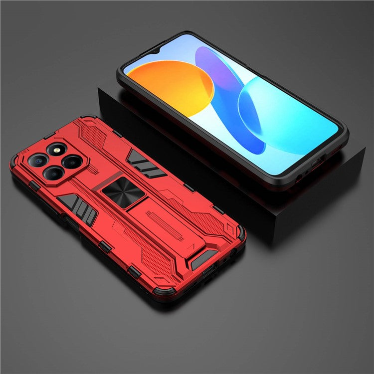 For Honor X8 5G Kickstand Phone Case Anti-drop Hard PC Soft TPU Shockproof Cover - Red