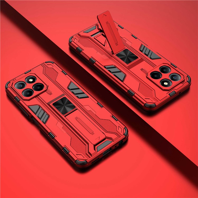 For Honor X8 5G Kickstand Phone Case Anti-drop Hard PC Soft TPU Shockproof Cover - Red