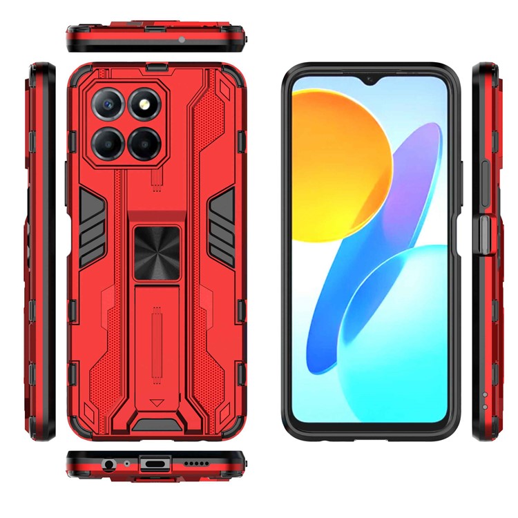 For Honor X8 5G Kickstand Phone Case Anti-drop Hard PC Soft TPU Shockproof Cover - Red