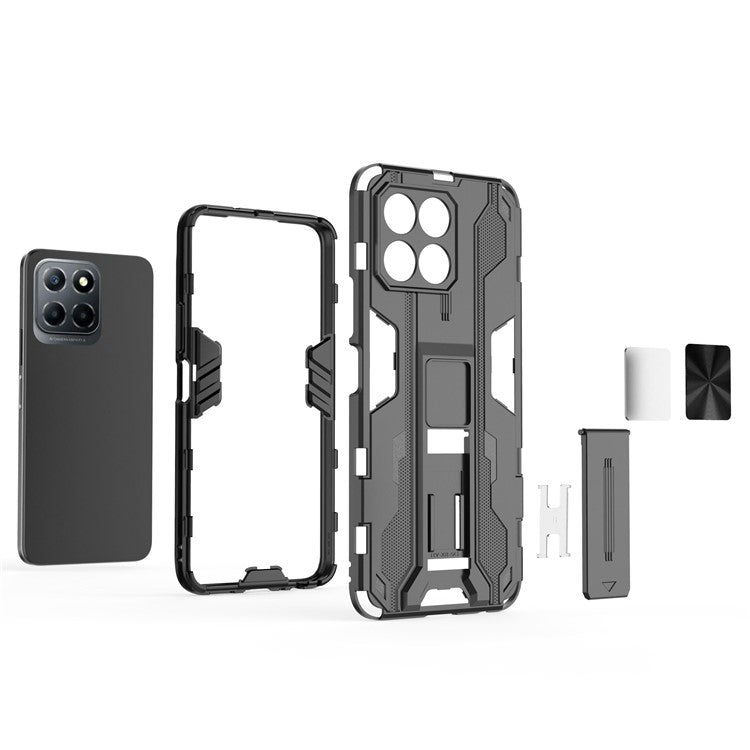 For Honor X8 5G Kickstand Phone Case Anti-drop Hard PC Soft TPU Shockproof Cover - Silver