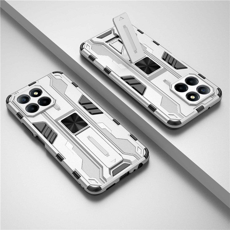For Honor X8 5G Kickstand Phone Case Anti-drop Hard PC Soft TPU Shockproof Cover - Silver