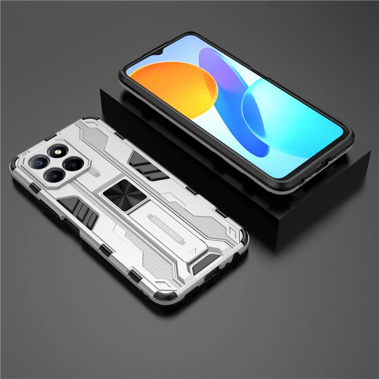 For Honor X8 5G Kickstand Phone Case Anti-drop Hard PC Soft TPU Shockproof Cover - Silver
