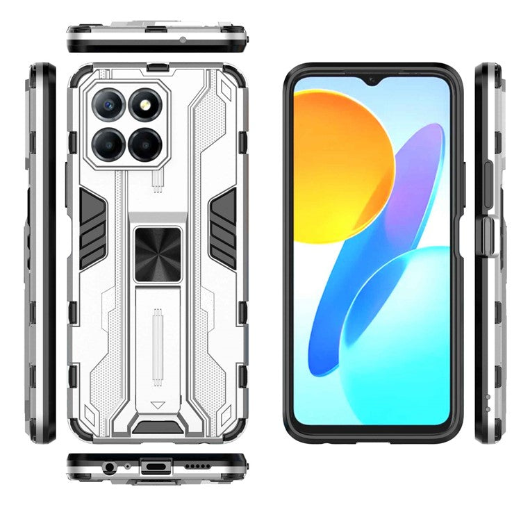 For Honor X8 5G Kickstand Phone Case Anti-drop Hard PC Soft TPU Shockproof Cover - Silver