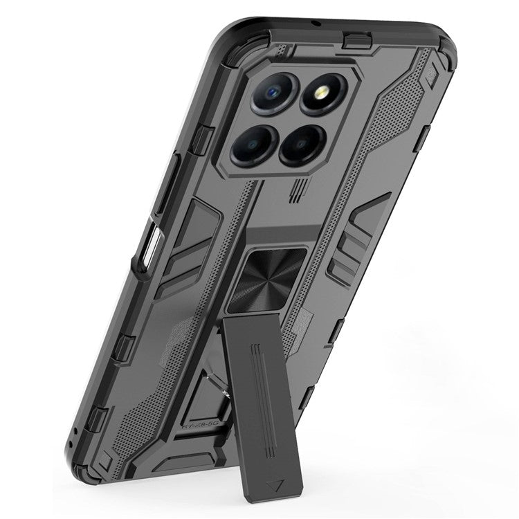 For Honor X8 5G Kickstand Phone Case Anti-drop Hard PC Soft TPU Shockproof Cover - Black