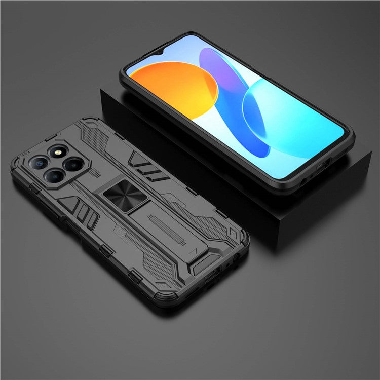 For Honor X8 5G Kickstand Phone Case Anti-drop Hard PC Soft TPU Shockproof Cover - Black