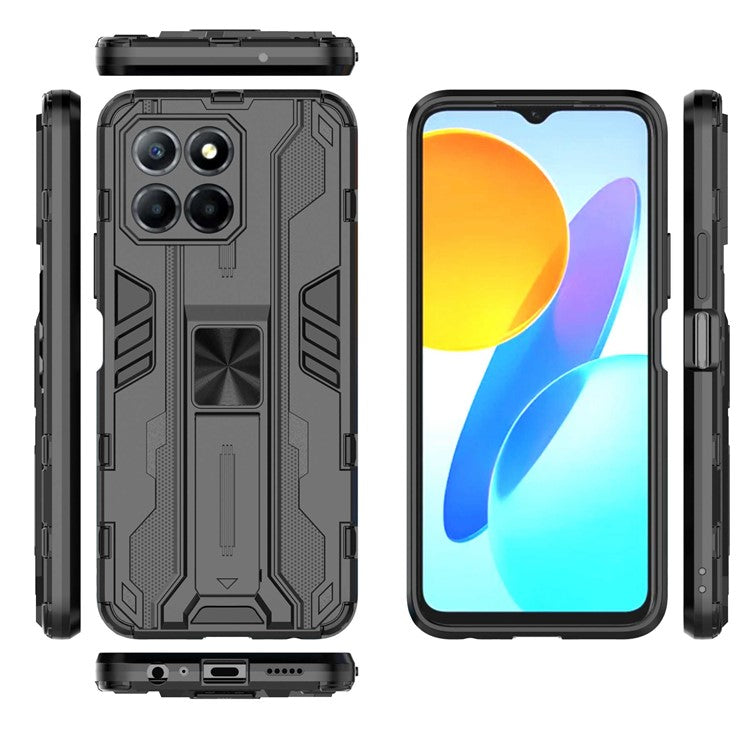 For Honor X8 5G Kickstand Phone Case Anti-drop Hard PC Soft TPU Shockproof Cover - Black