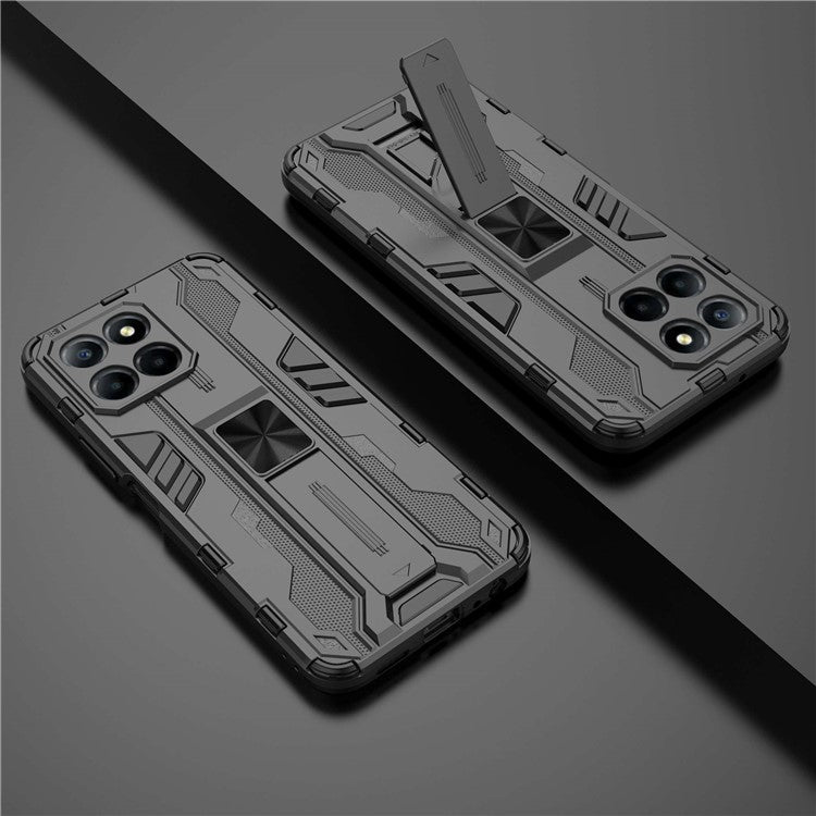 For Honor X8 5G Kickstand Phone Case Anti-drop Hard PC Soft TPU Shockproof Cover - Black
