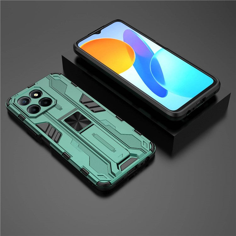 For Honor X8 5G Kickstand Phone Case Anti-drop Hard PC Soft TPU Shockproof Cover - Green
