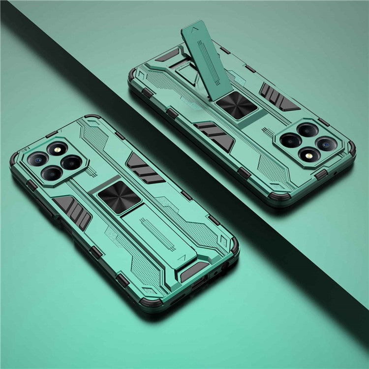 For Honor X8 5G Kickstand Phone Case Anti-drop Hard PC Soft TPU Shockproof Cover - Green