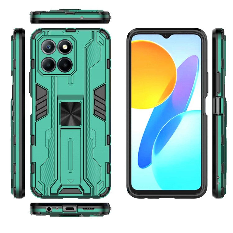 For Honor X8 5G Kickstand Phone Case Anti-drop Hard PC Soft TPU Shockproof Cover - Green