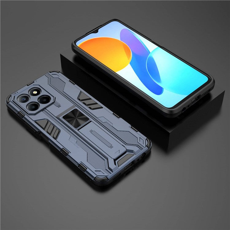 For Honor X8 5G Kickstand Phone Case Anti-drop Hard PC Soft TPU Shockproof Cover - Blue