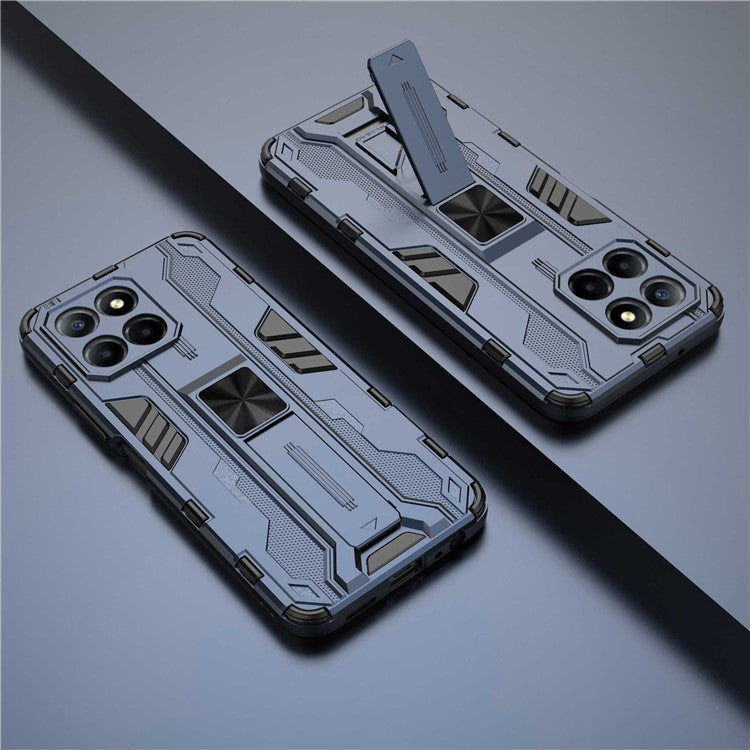 For Honor X8 5G Kickstand Phone Case Anti-drop Hard PC Soft TPU Shockproof Cover - Blue