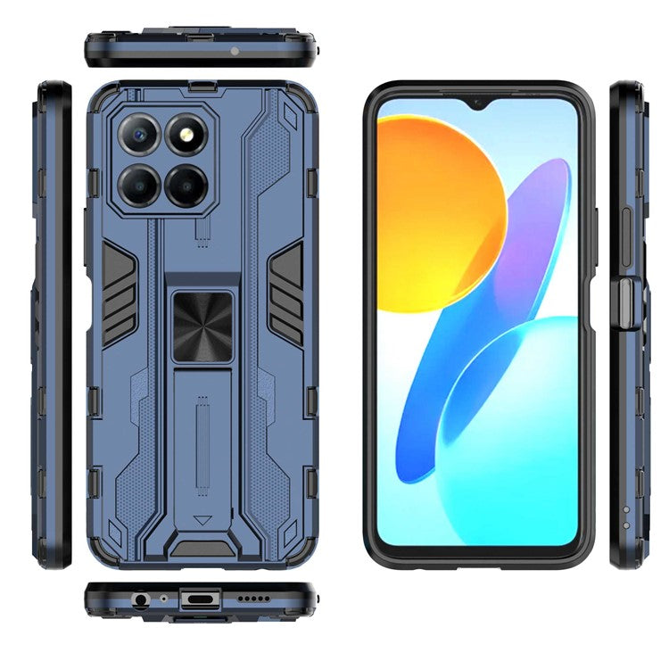 For Honor X8 5G Kickstand Phone Case Anti-drop Hard PC Soft TPU Shockproof Cover - Blue