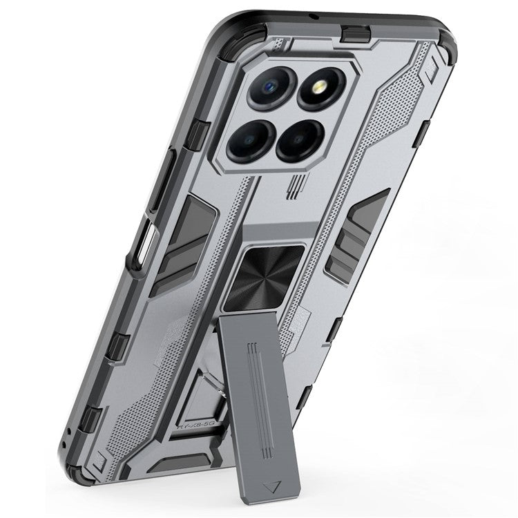 For Honor X8 5G Kickstand Phone Case Anti-drop Hard PC Soft TPU Shockproof Cover - Grey