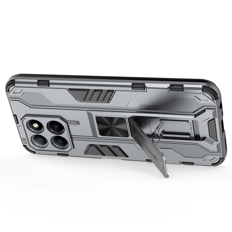For Honor X8 5G Kickstand Phone Case Anti-drop Hard PC Soft TPU Shockproof Cover - Grey
