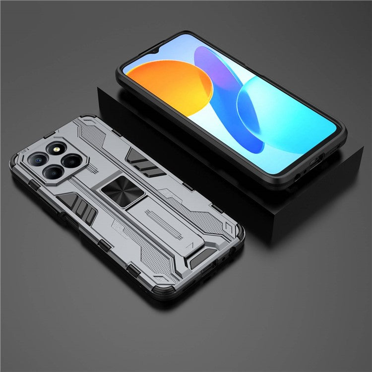 For Honor X8 5G Kickstand Phone Case Anti-drop Hard PC Soft TPU Shockproof Cover - Grey