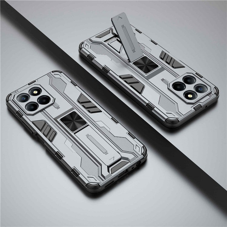 For Honor X8 5G Kickstand Phone Case Anti-drop Hard PC Soft TPU Shockproof Cover - Grey