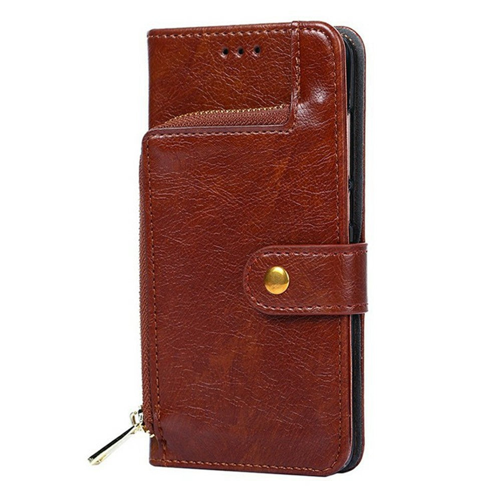 For Oppo Reno13 F 5G  /  4G Case Zipper Pocket PU Leather Wallet Flip Phone Cover - Brown