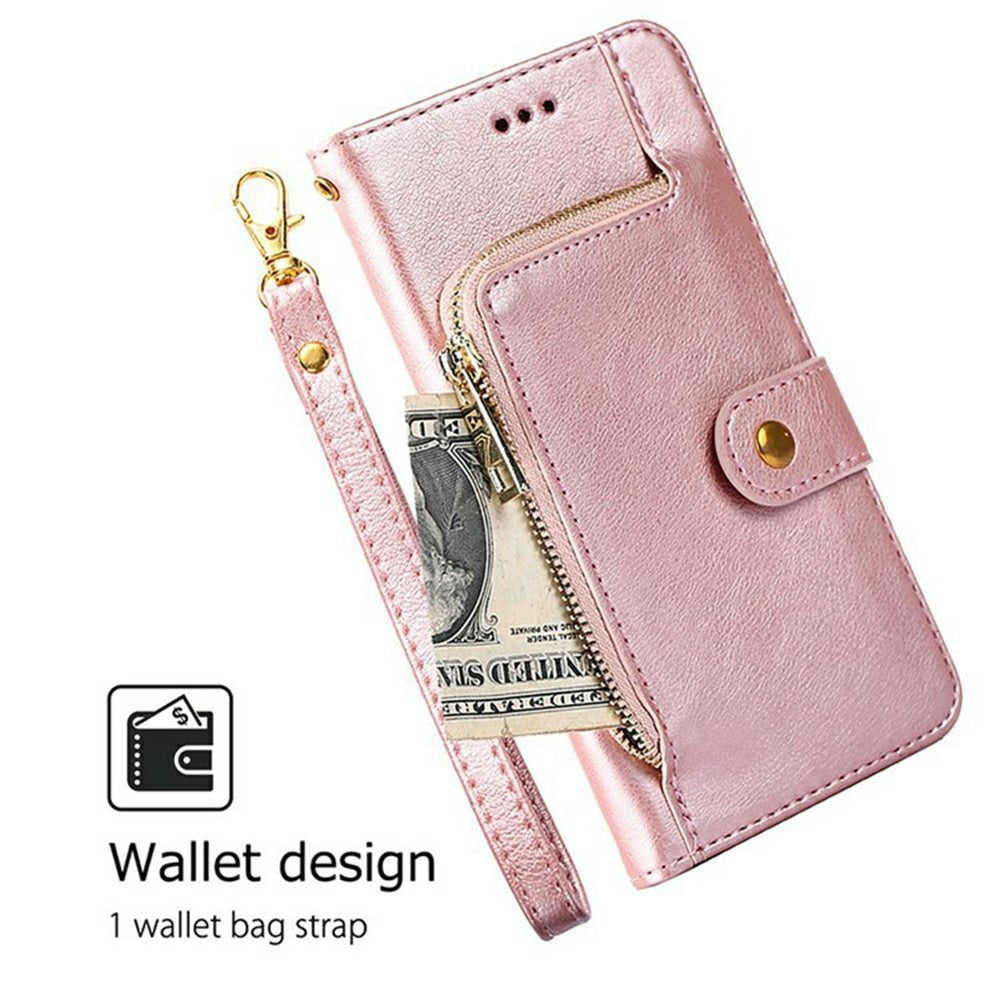 For Oppo Reno13 F 5G  /  4G Case Zipper Pocket PU Leather Wallet Flip Phone Cover - Rose Gold
