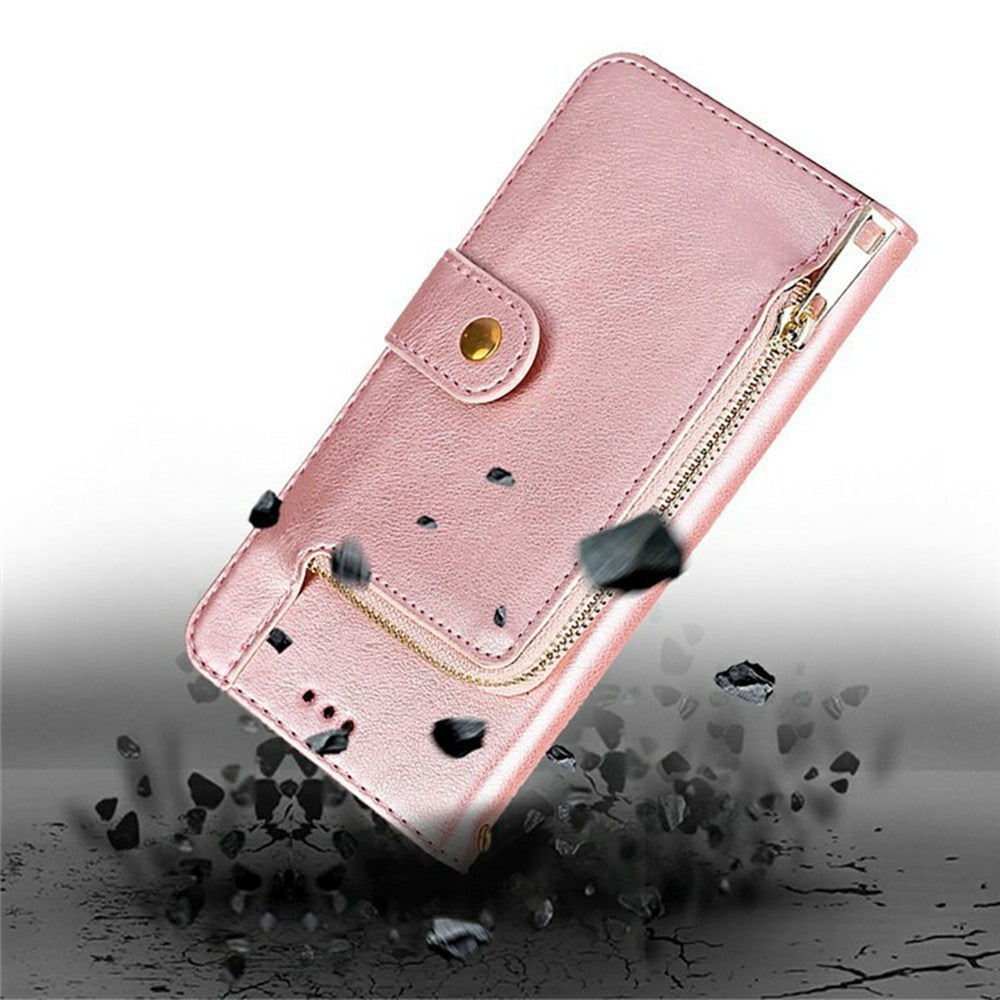 For Oppo Reno13 F 5G  /  4G Case Zipper Pocket PU Leather Wallet Flip Phone Cover - Rose Gold