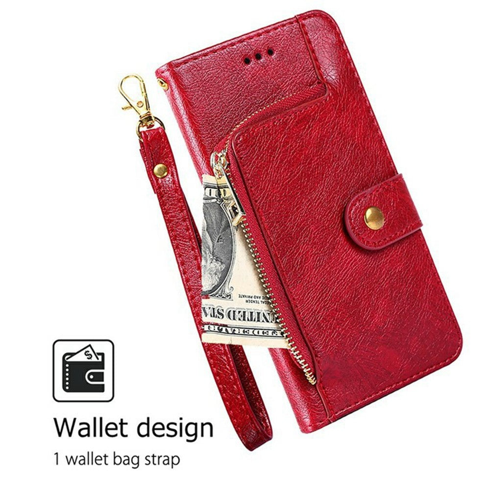 For Oppo Reno13 F 5G  /  4G Case Zipper Pocket PU Leather Wallet Flip Phone Cover - Red