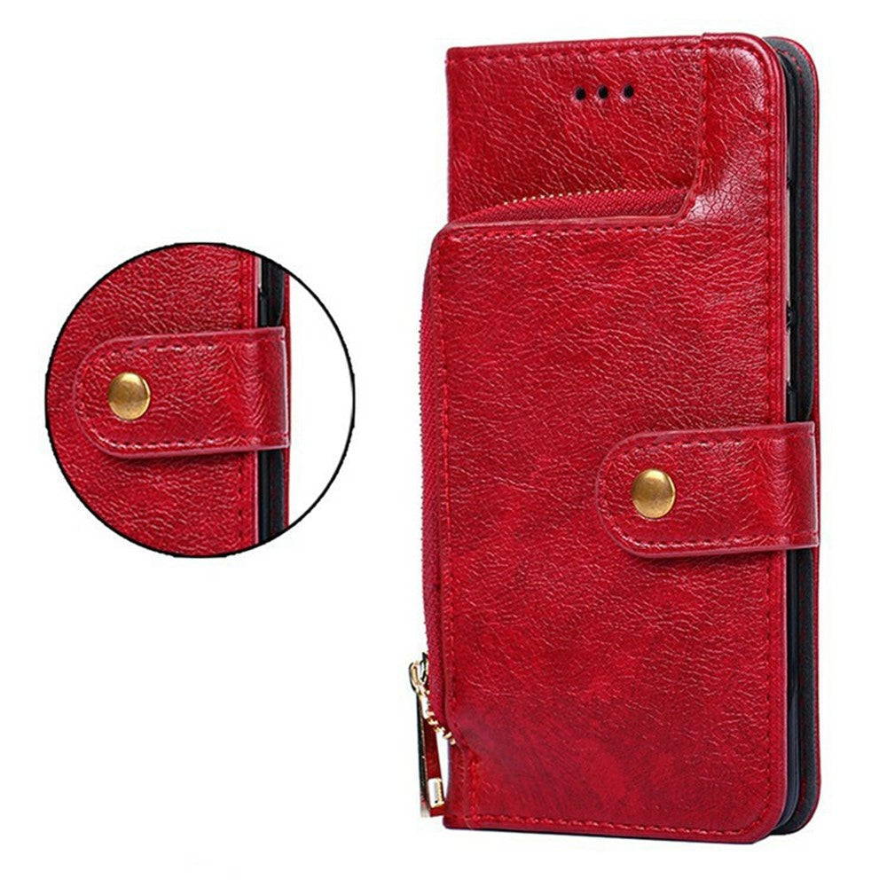 For Oppo Reno13 F 5G  /  4G Case Zipper Pocket PU Leather Wallet Flip Phone Cover - Red