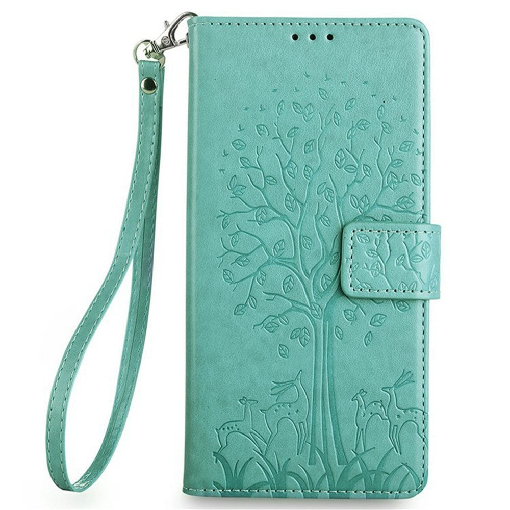For Oppo Reno13 F 5G / 4G Case PU Leather Wallet Phone Cover Tree Deer Imprinted - Green