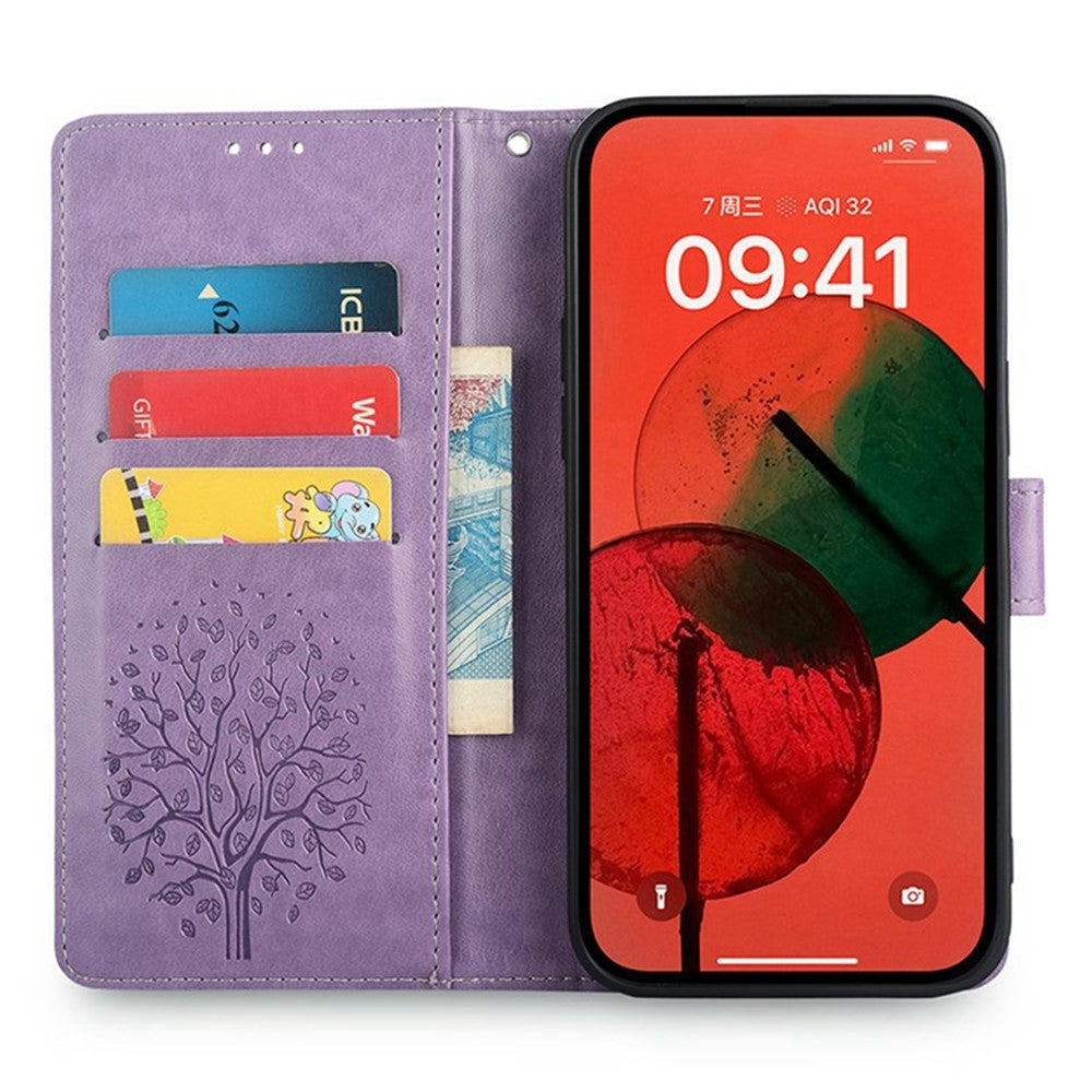For Oppo Reno13 F 5G / 4G Case PU Leather Wallet Phone Cover Tree Deer Imprinted - Purple
