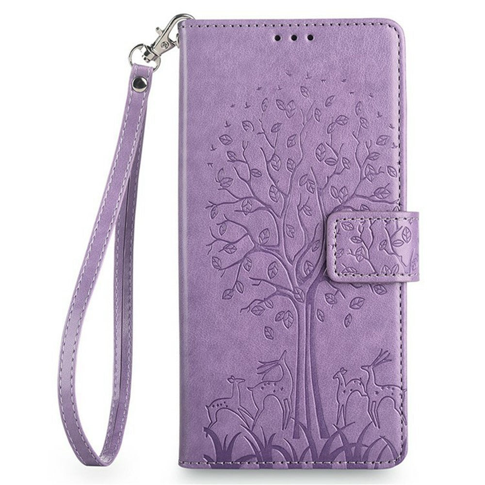 For Oppo Reno13 F 5G / 4G Case PU Leather Wallet Phone Cover Tree Deer Imprinted - Purple