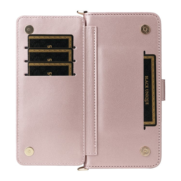 For Samsung Galaxy M16 5G / F16 5G Wallet Case with Shoulder / Wrist Strap Leather Phone Cover Stand - Pink