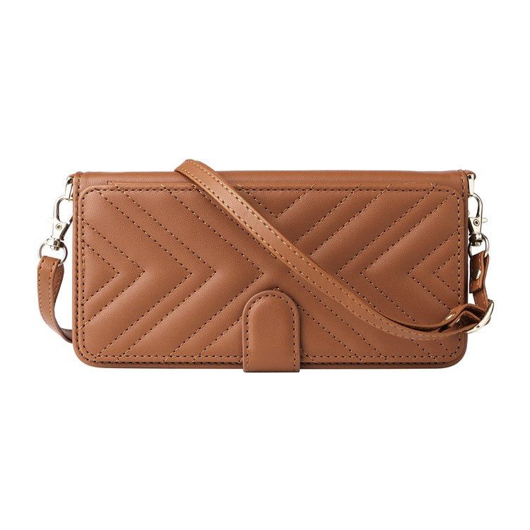 For Samsung Galaxy M16 5G / F16 5G Wallet Case with Shoulder / Wrist Strap Leather Phone Cover Stand - Brown