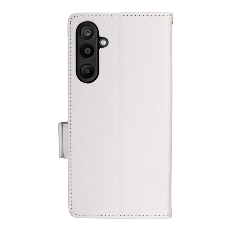For Samsung Galaxy M16 5G / F16 5G Case with Wrist Strap Litchi Texture PU Leather Wallet Phone Cover - White