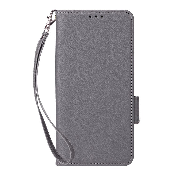 For Samsung Galaxy M16 5G / F16 5G Case with Wrist Strap Litchi Texture PU Leather Wallet Phone Cover - Grey