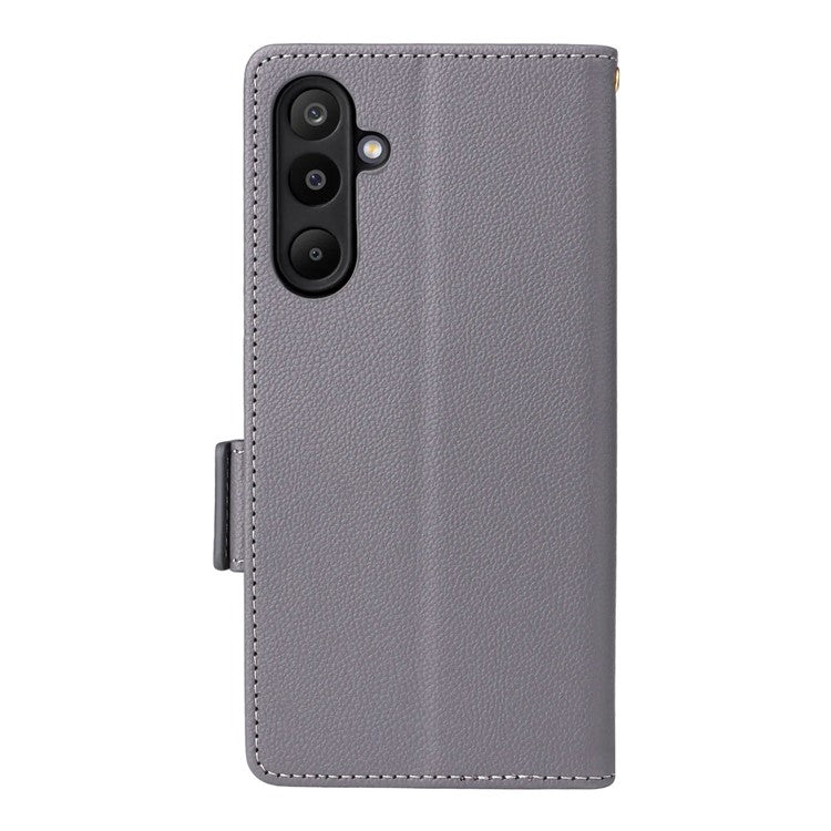 For Samsung Galaxy M16 5G / F16 5G Case with Wrist Strap Litchi Texture PU Leather Wallet Phone Cover - Grey