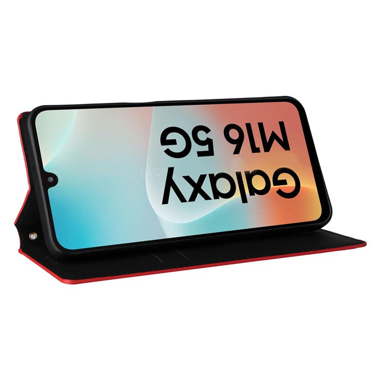 For Samsung Galaxy M16 5G / F16 5G Case Wallet Rhombus Imprinted Leather Phone Cover - Red