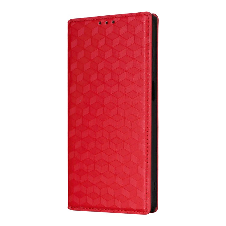 For Samsung Galaxy M16 5G / F16 5G Case Wallet Rhombus Imprinted Leather Phone Cover - Red