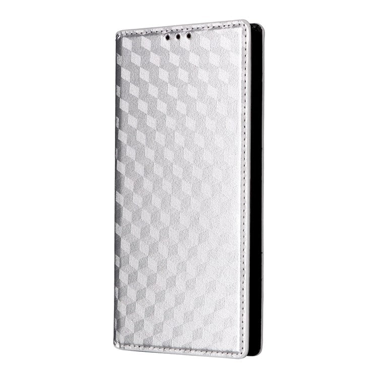 For Samsung Galaxy M16 5G / F16 5G Case Wallet Rhombus Imprinted Leather Phone Cover - Silver