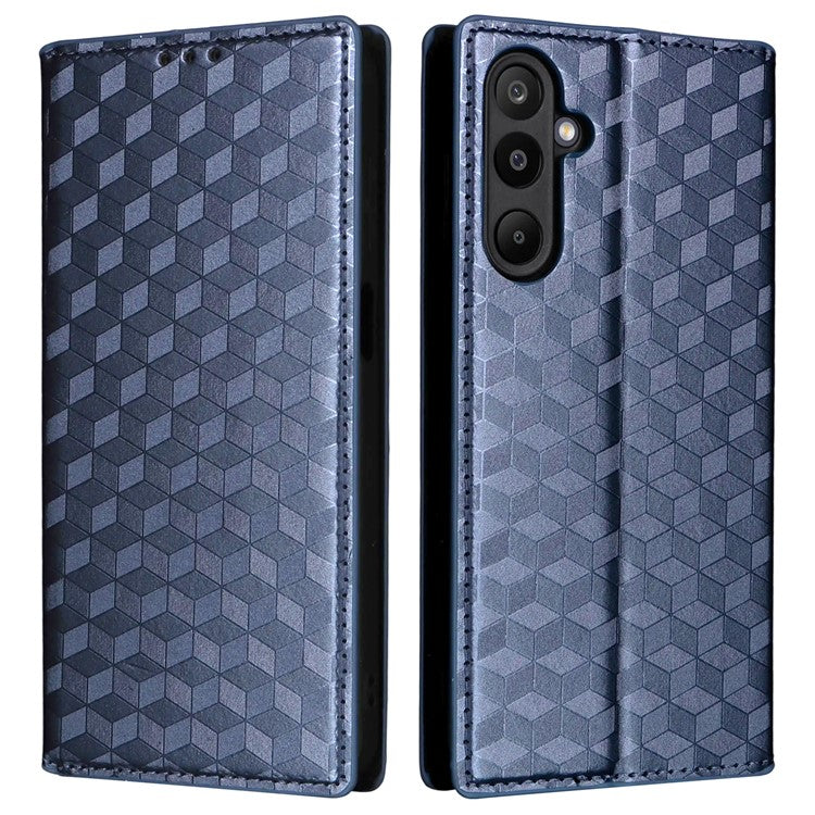 For Samsung Galaxy M16 5G / F16 5G Case Wallet Rhombus Imprinted Leather Phone Cover - Blue