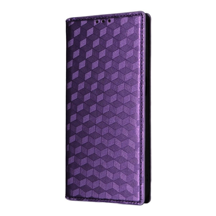 For Samsung Galaxy M16 5G / F16 5G Case Wallet Rhombus Imprinted Leather Phone Cover - Purple