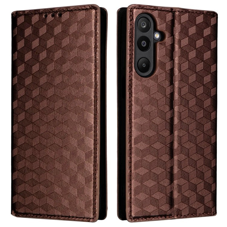 For Samsung Galaxy M16 5G / F16 5G Case Wallet Rhombus Imprinted Leather Phone Cover - Brown