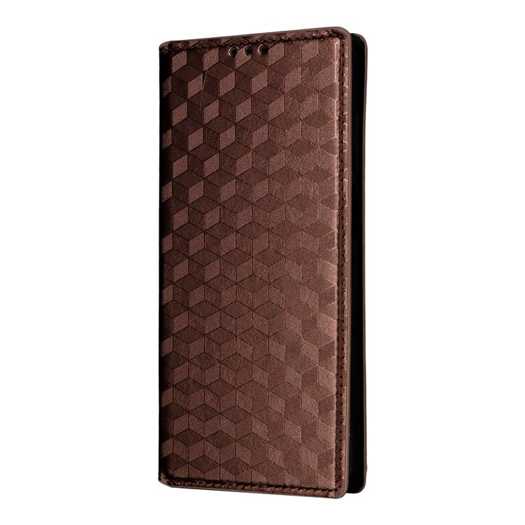 For Samsung Galaxy M16 5G / F16 5G Case Wallet Rhombus Imprinted Leather Phone Cover - Brown