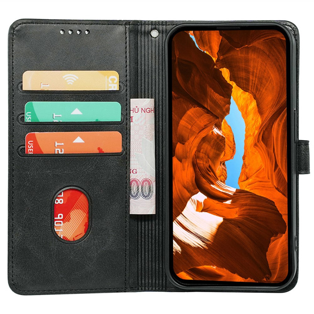 For Oppo Reno13 5G (Global) Case Calf Texture Leather Stand Book Style Phone Cover - Black