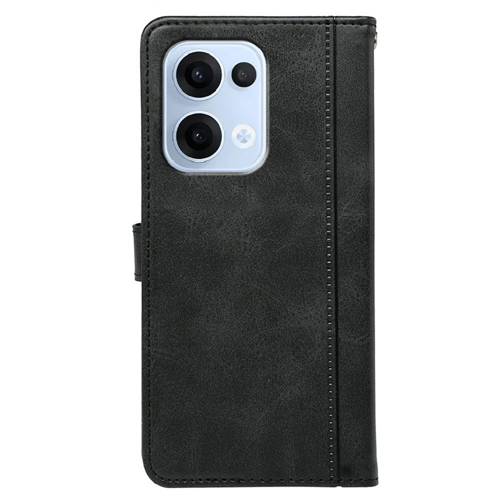For Oppo Reno13 5G (Global) Case Calf Texture Leather Stand Book Style Phone Cover - Black
