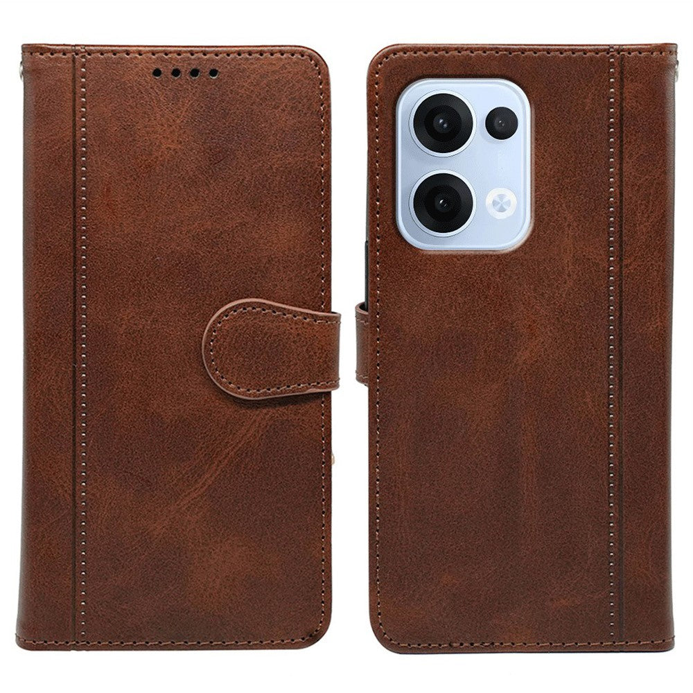 For Oppo Reno13 5G (Global) Case Calf Texture Leather Stand Book Style Phone Cover - Brown